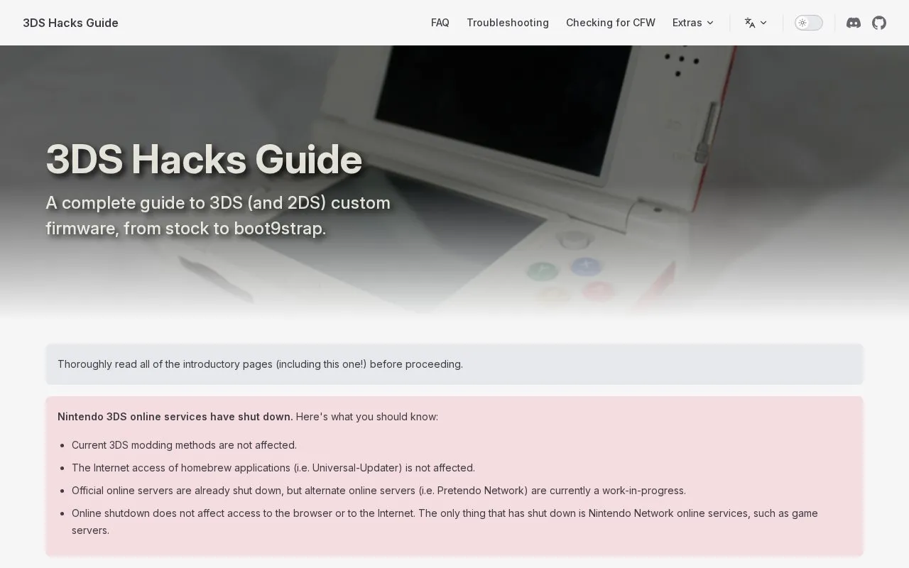 3DS Homebrew Guide homepage screenshot