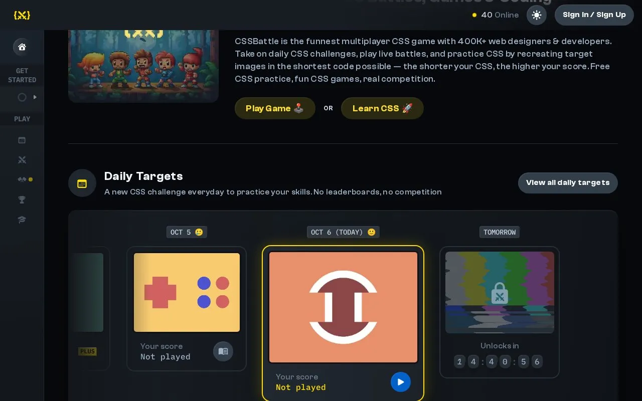 CSS Battle homepage screenshot