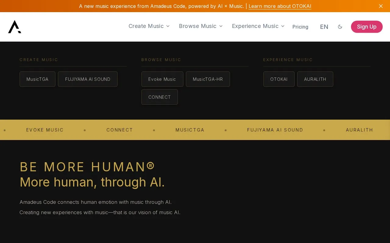 Amadeus Code homepage screenshot