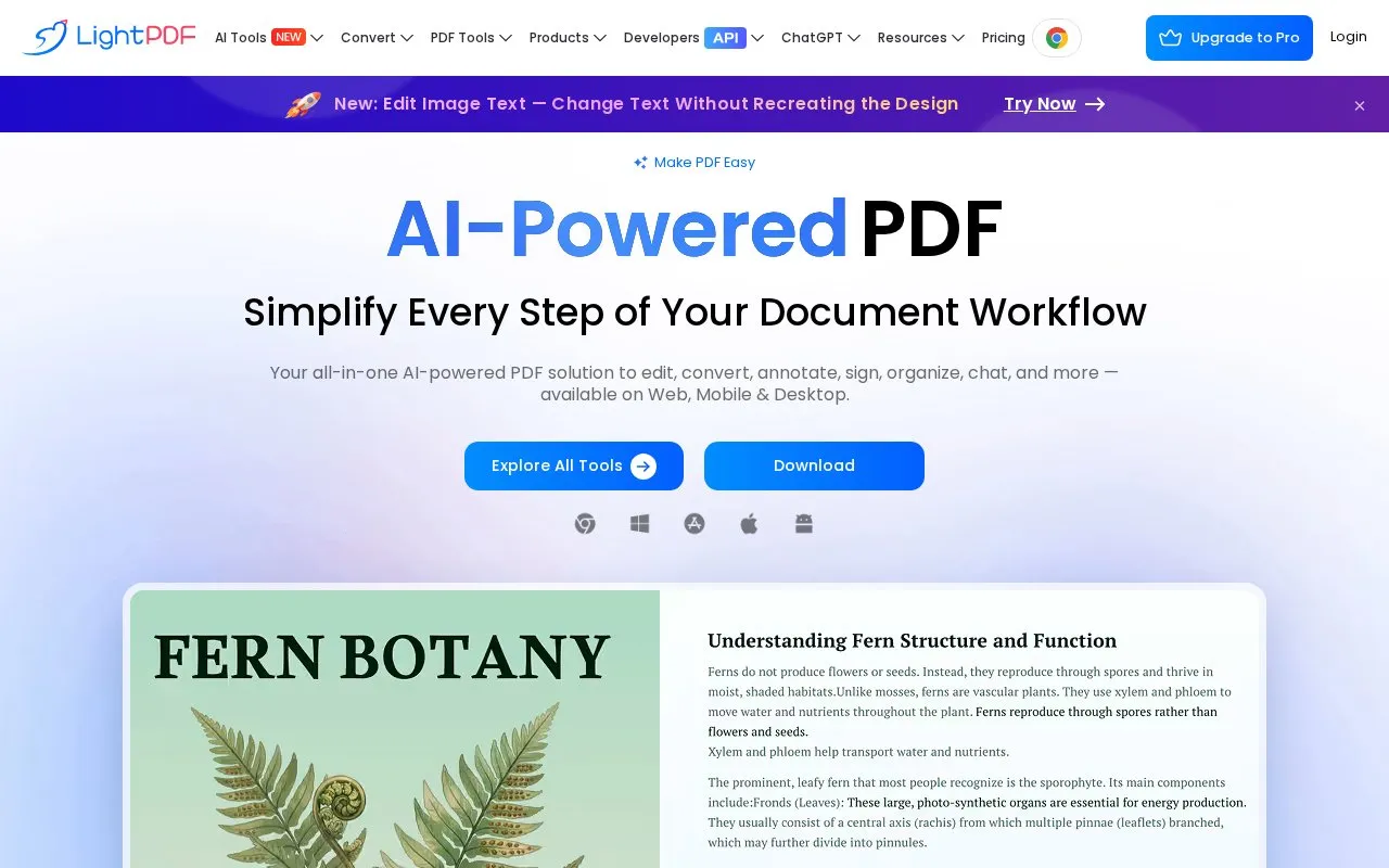 LightPDF homepage screenshot