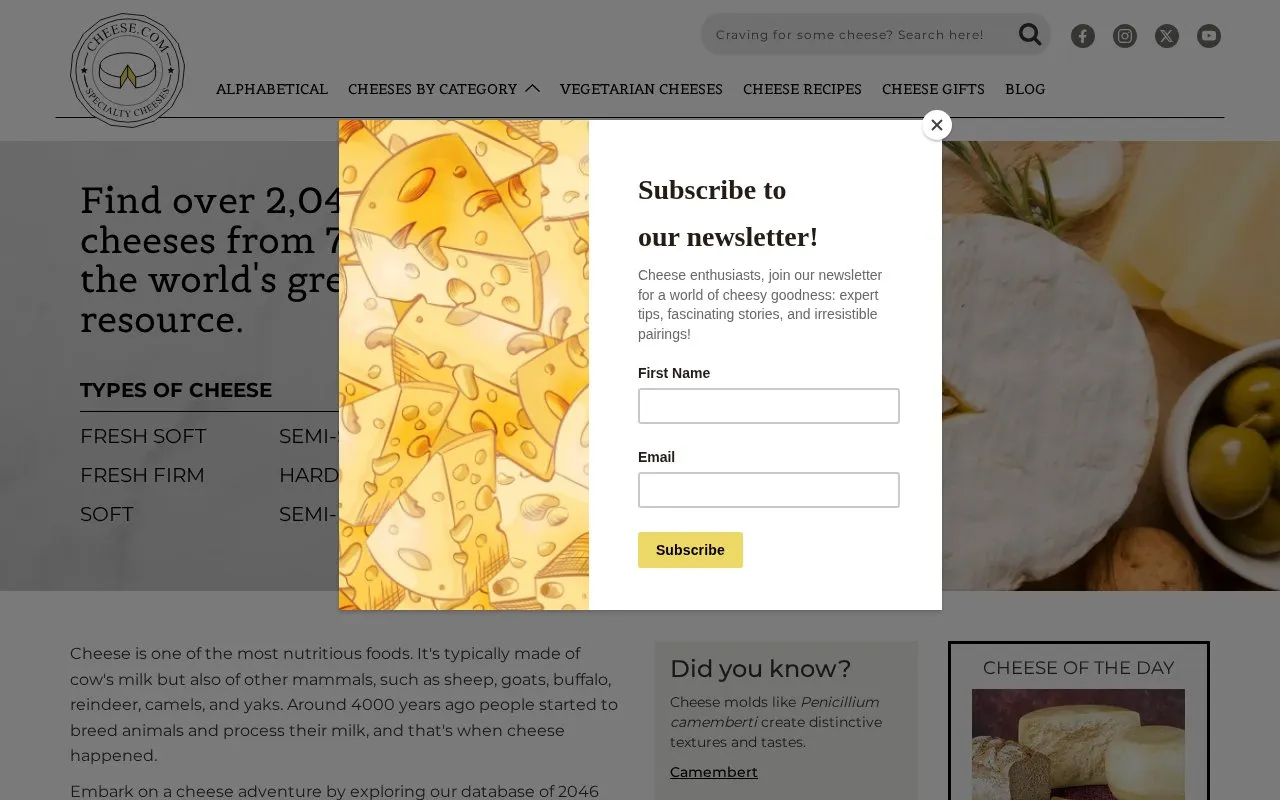 Cheese.com homepage screenshot