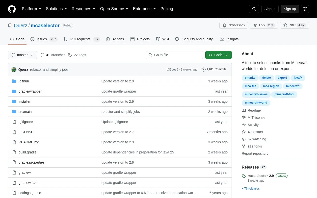 MCA Selector homepage screenshot