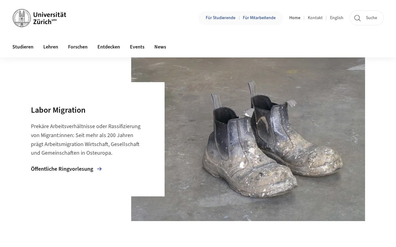 Universitat Zurich homepage screenshot