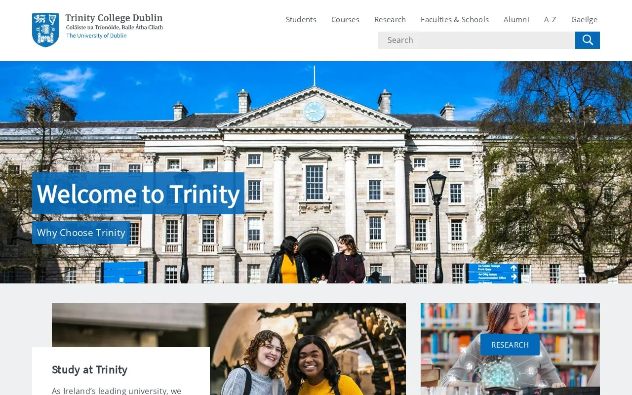 Trinity College Dublin homepage screenshot