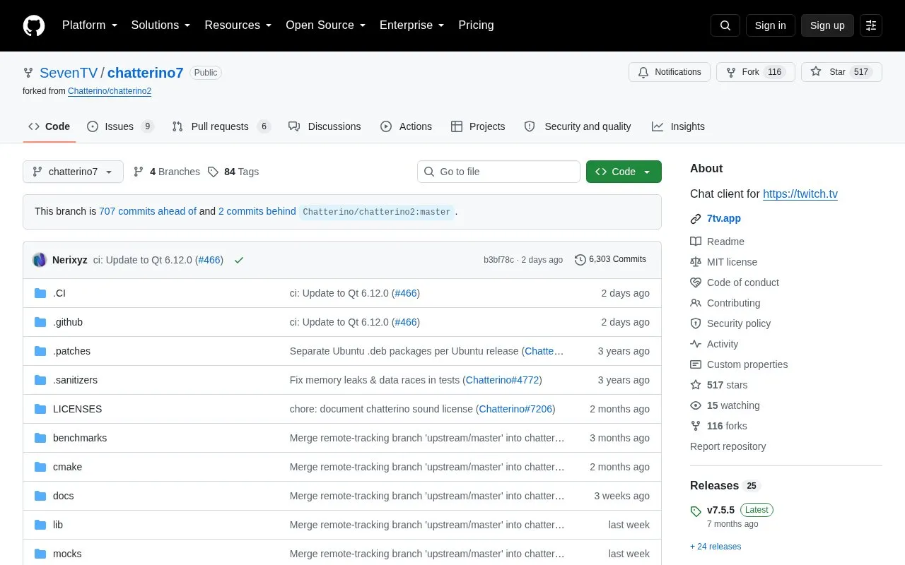 Chatterino7 homepage screenshot