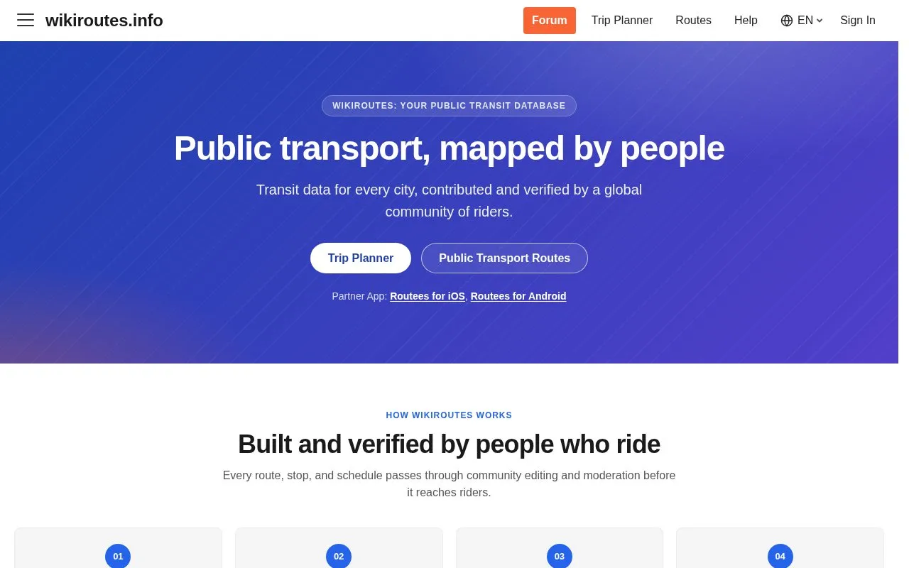 Wikiroutes homepage screenshot