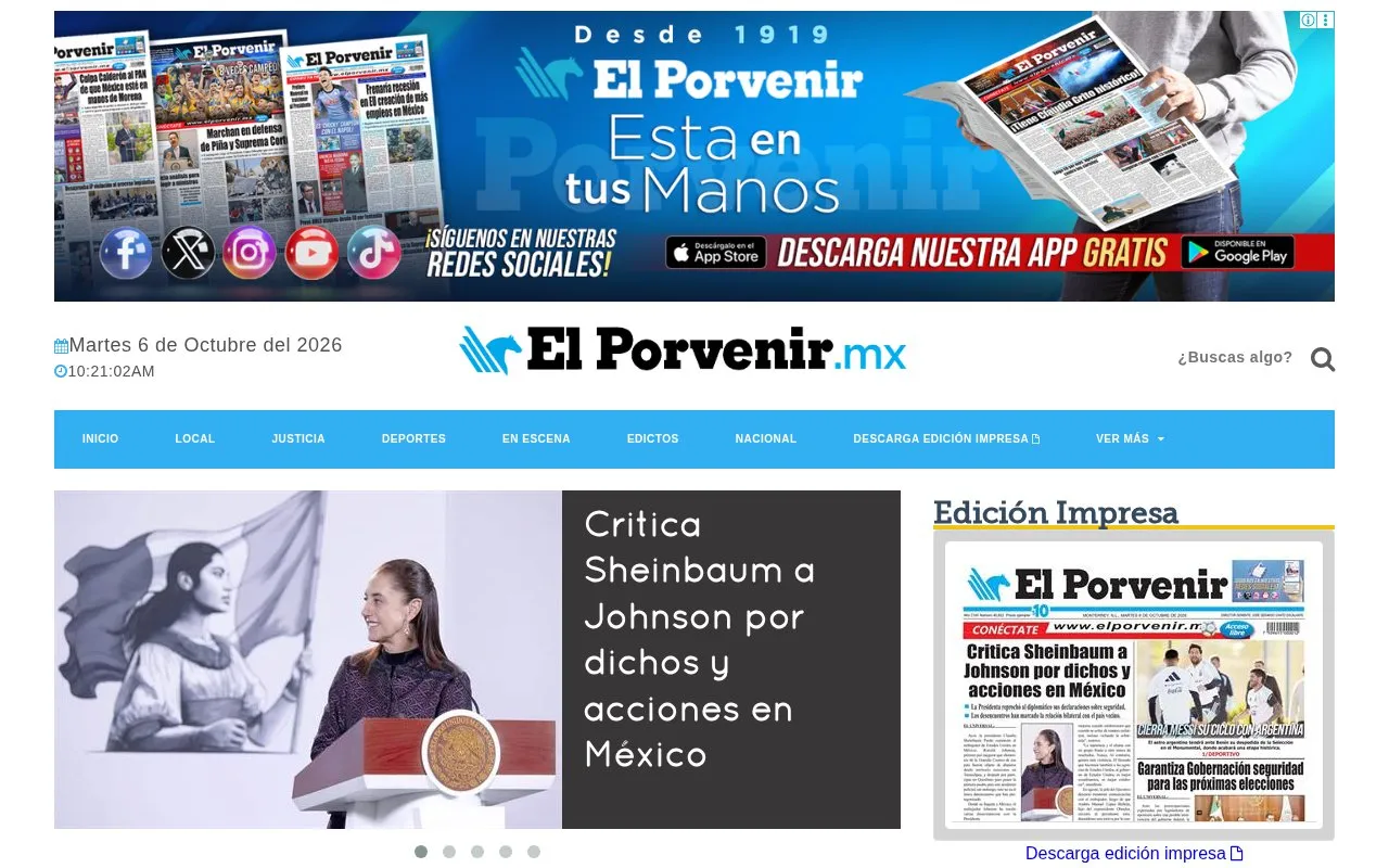 El Porvenir de Monterrey homepage screenshot