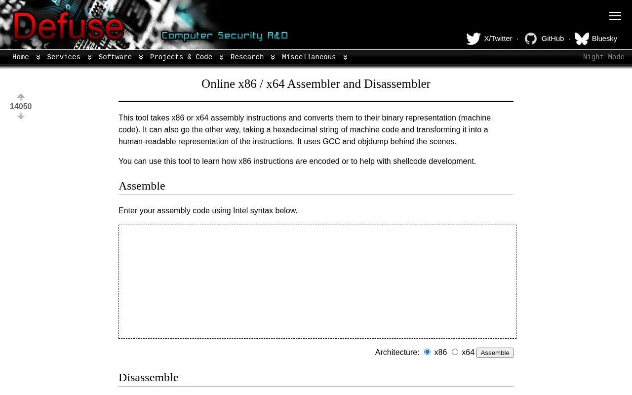 x86 and x64 Intel Assembler homepage screenshot