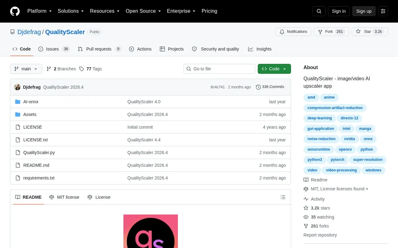 QualityScaler homepage screenshot