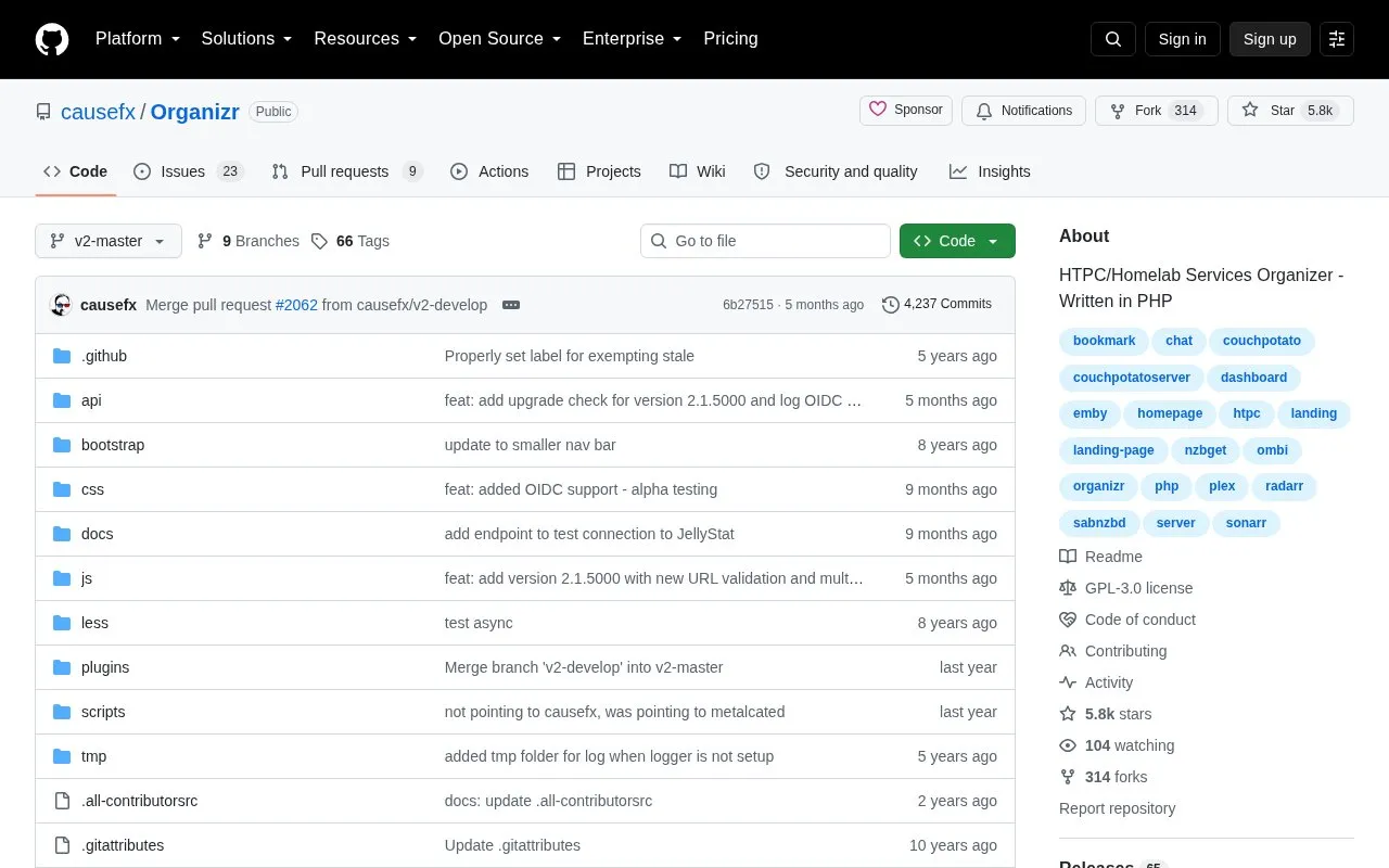 Organizr homepage screenshot