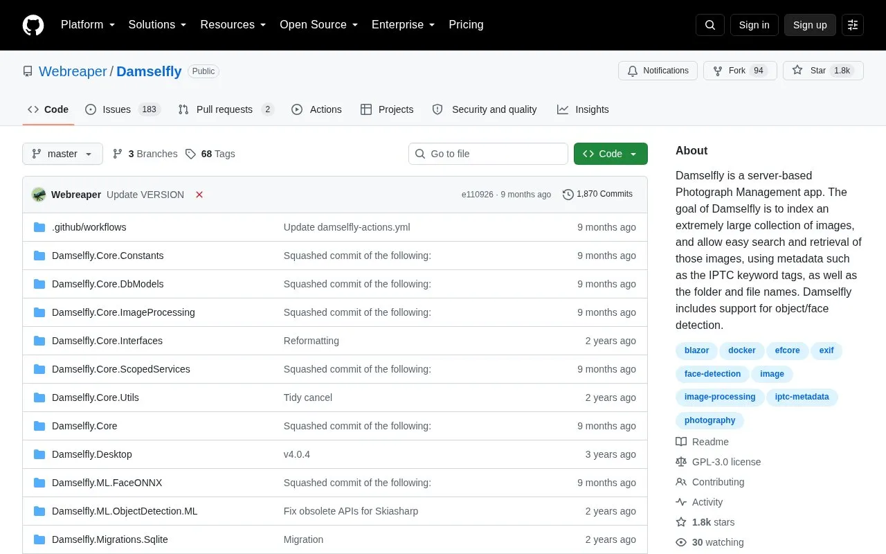 Damselfly homepage screenshot
