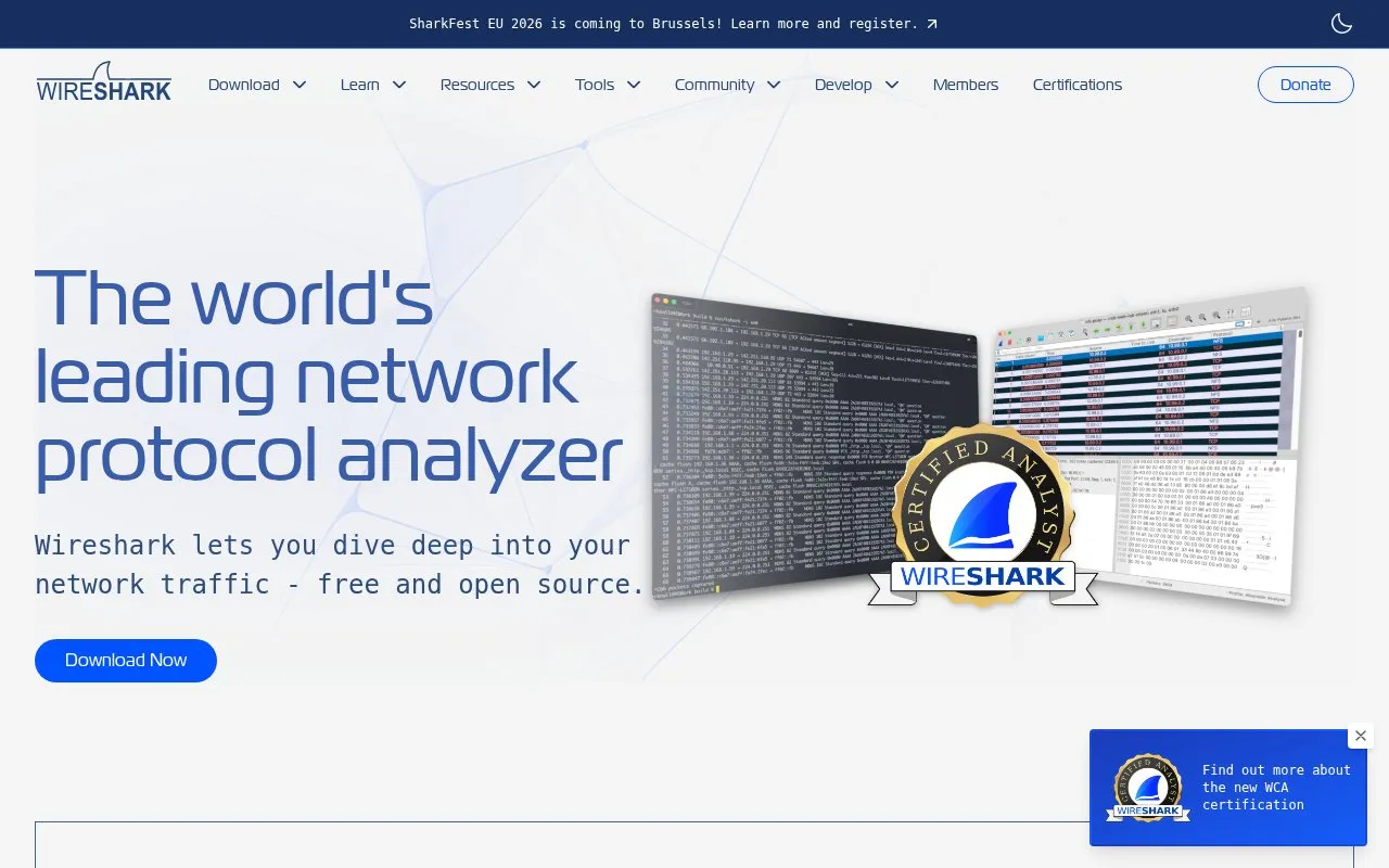 Wireshark homepage screenshot