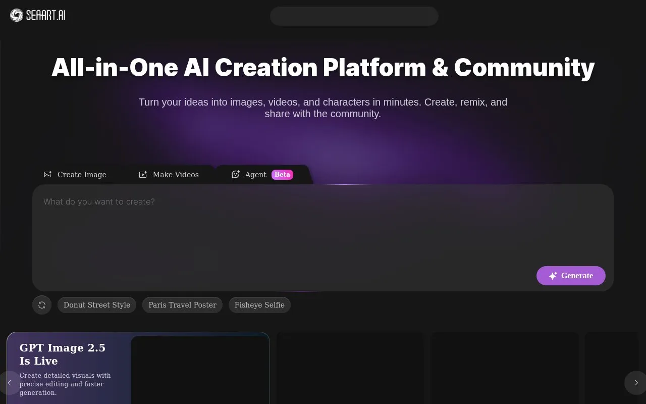 SeaArt AI homepage screenshot