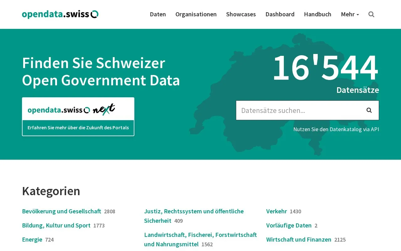 opendata.swiss portal homepage screenshot