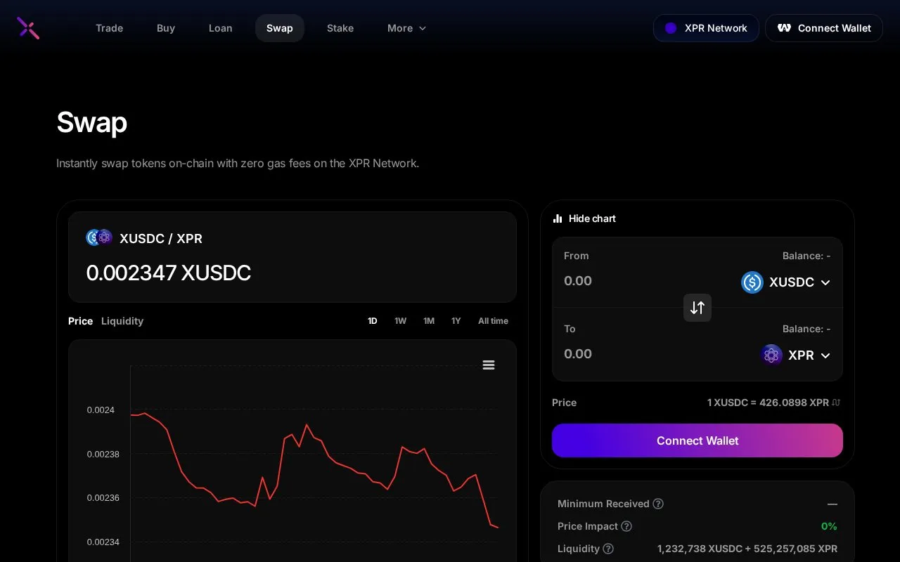MetalX Swap homepage screenshot