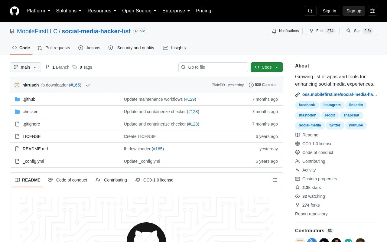 Social Media Hacker List homepage screenshot