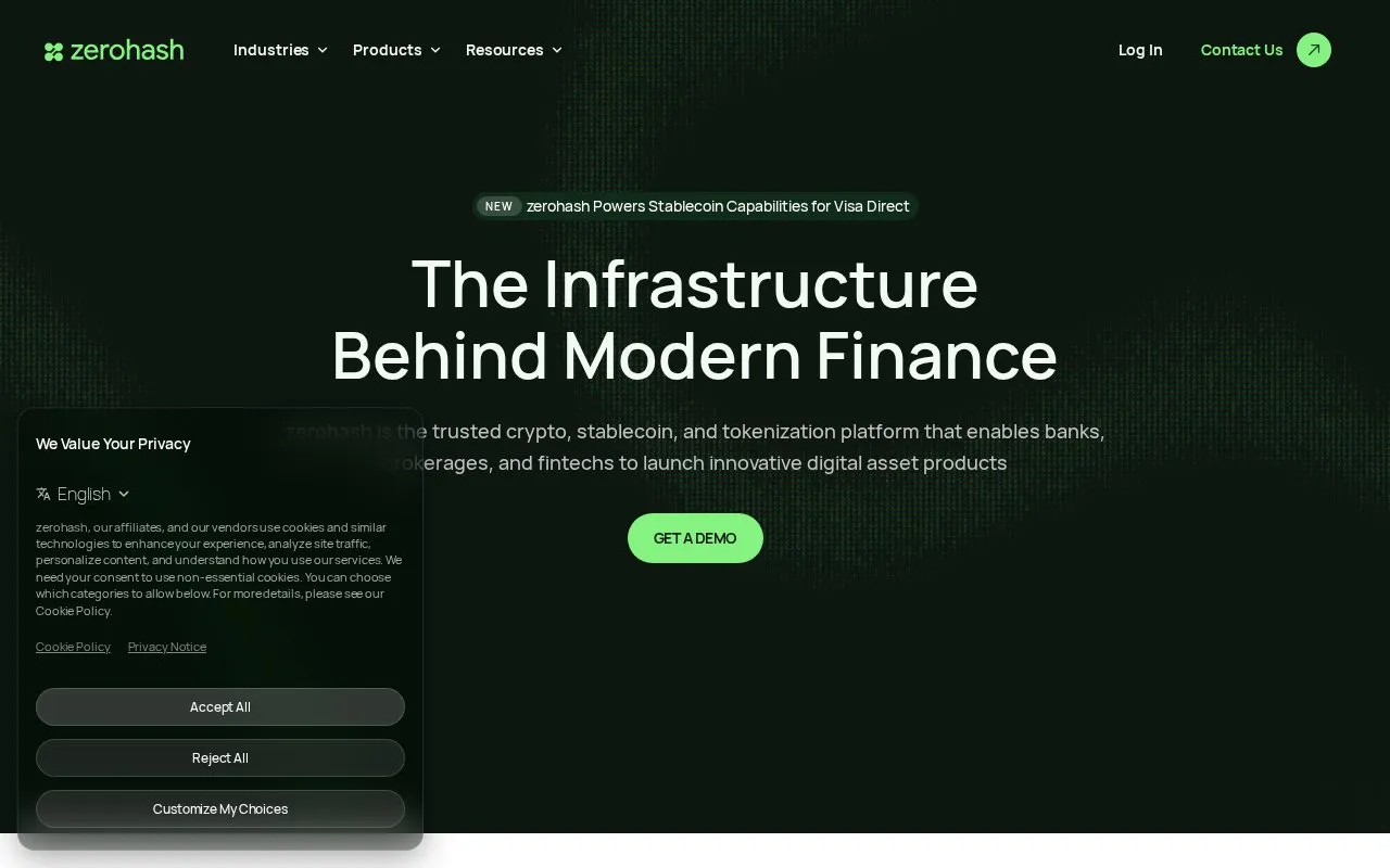 Zero Hash homepage screenshot