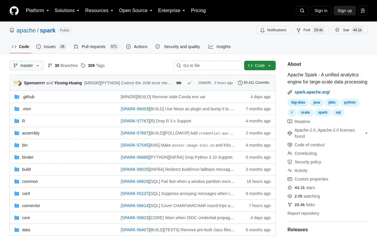 Spark homepage screenshot