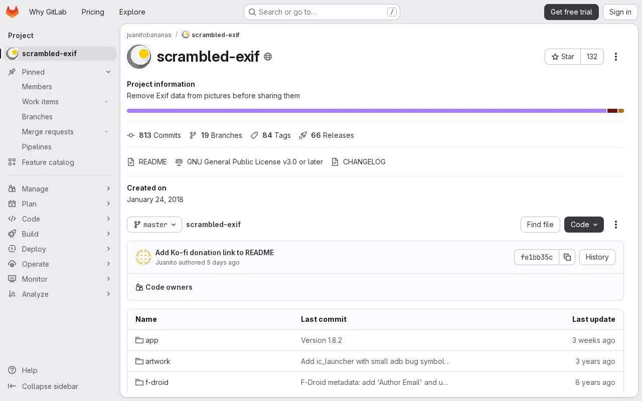 Scrambled Exif homepage screenshot