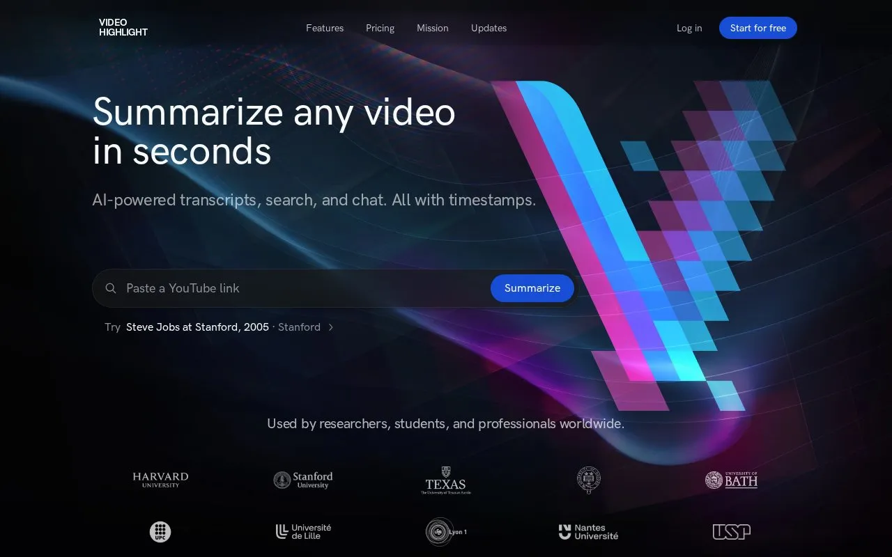 Video Highlight homepage screenshot