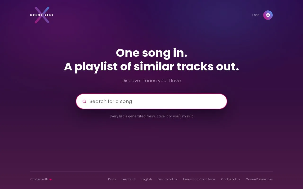 SongsLikeX homepage screenshot