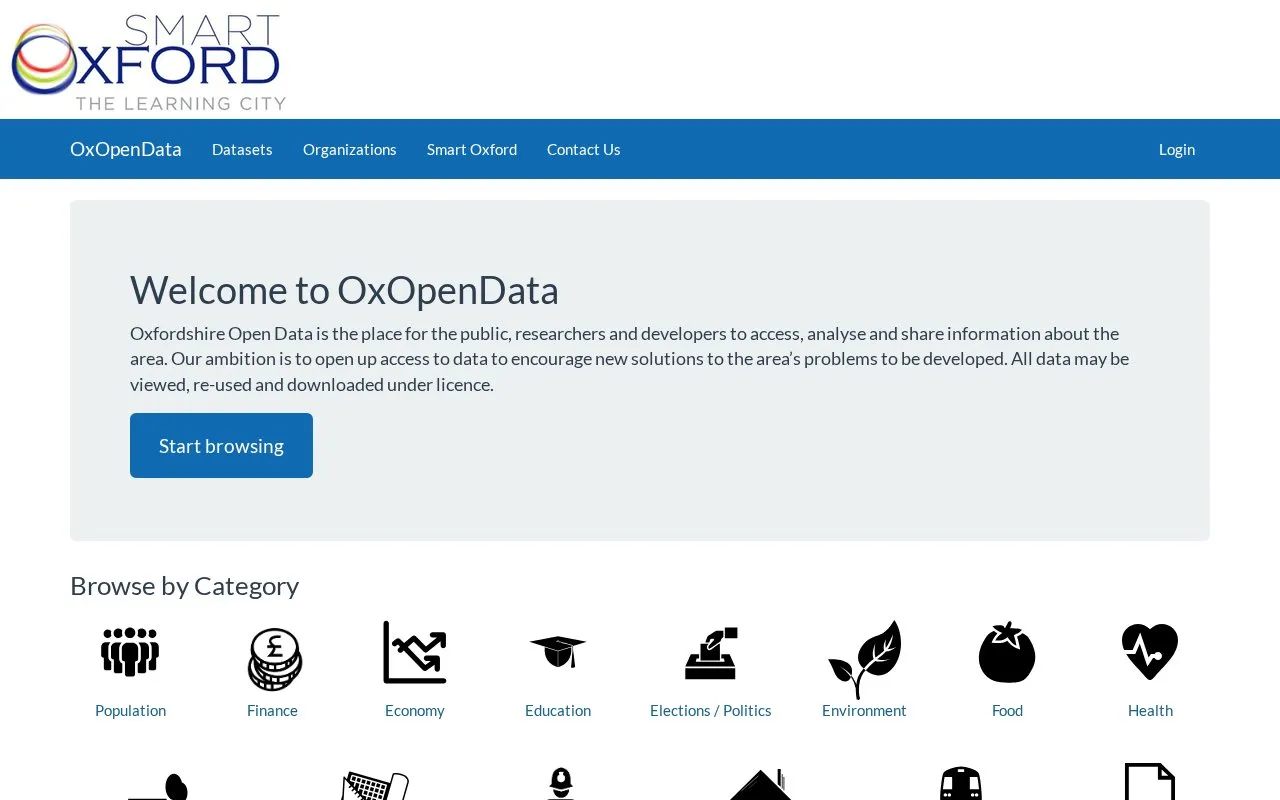 Oxfordshire Open Data homepage screenshot