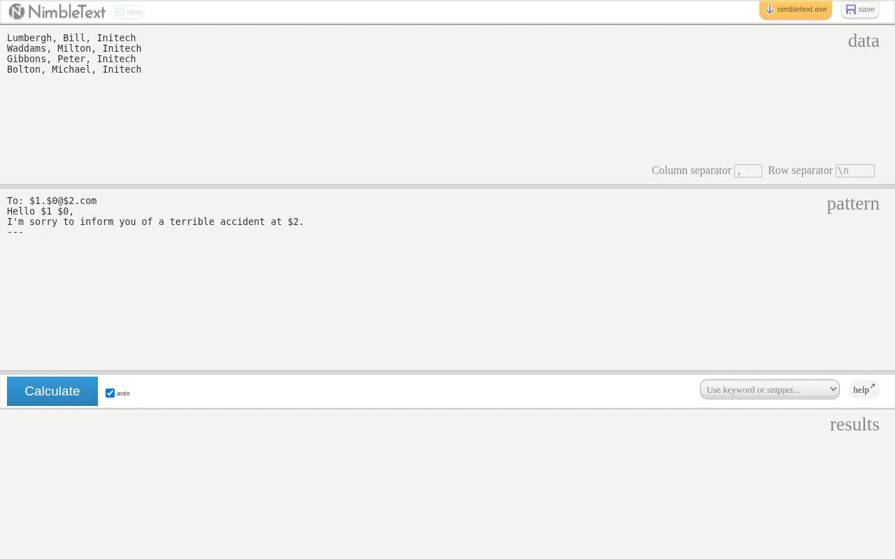 NimbleText homepage screenshot