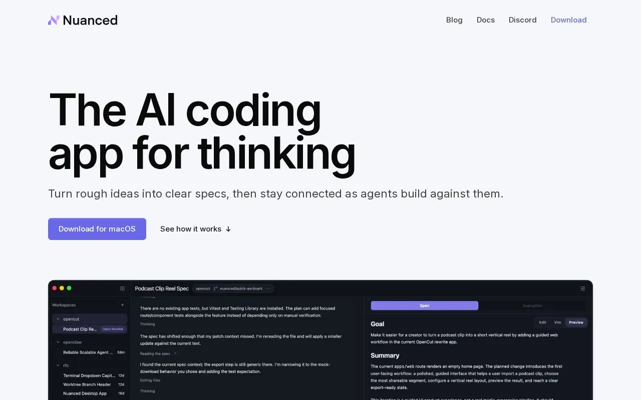 Nuanced homepage screenshot