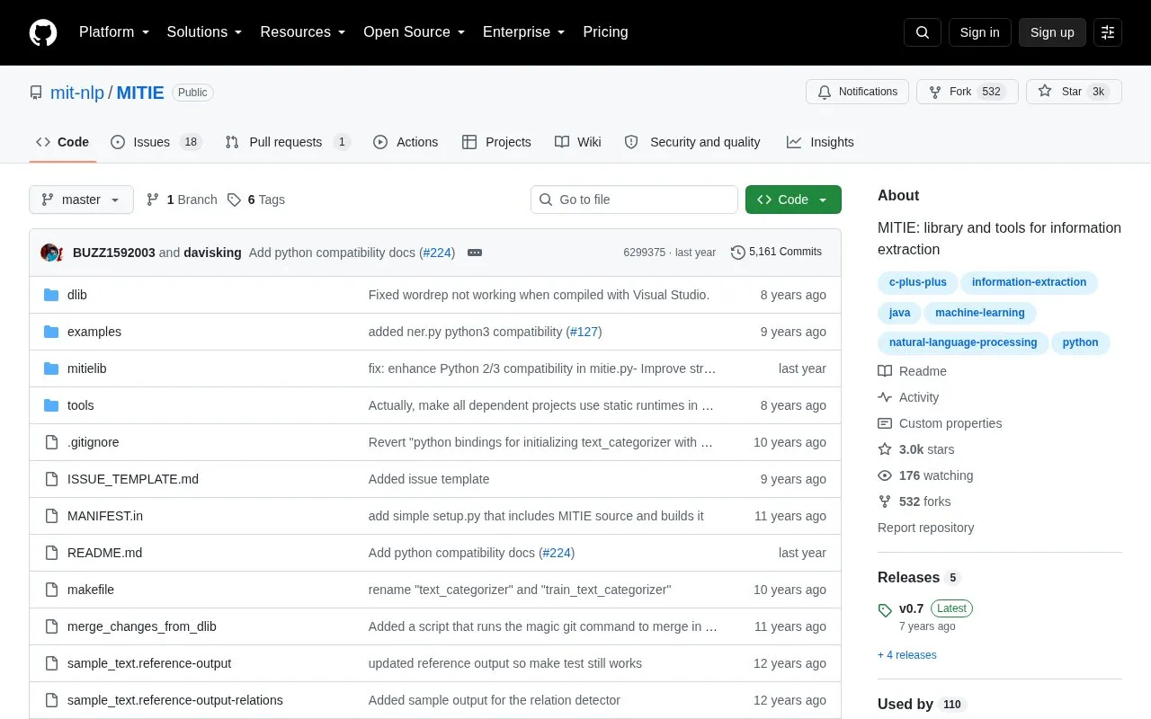 MIT Information Extraction Toolkit homepage screenshot
