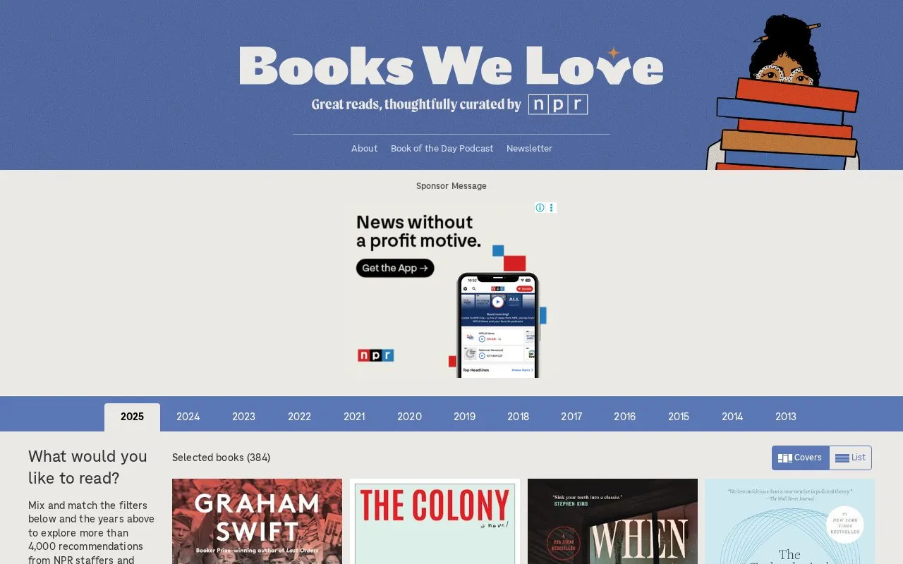 NPR's Books We Love homepage screenshot