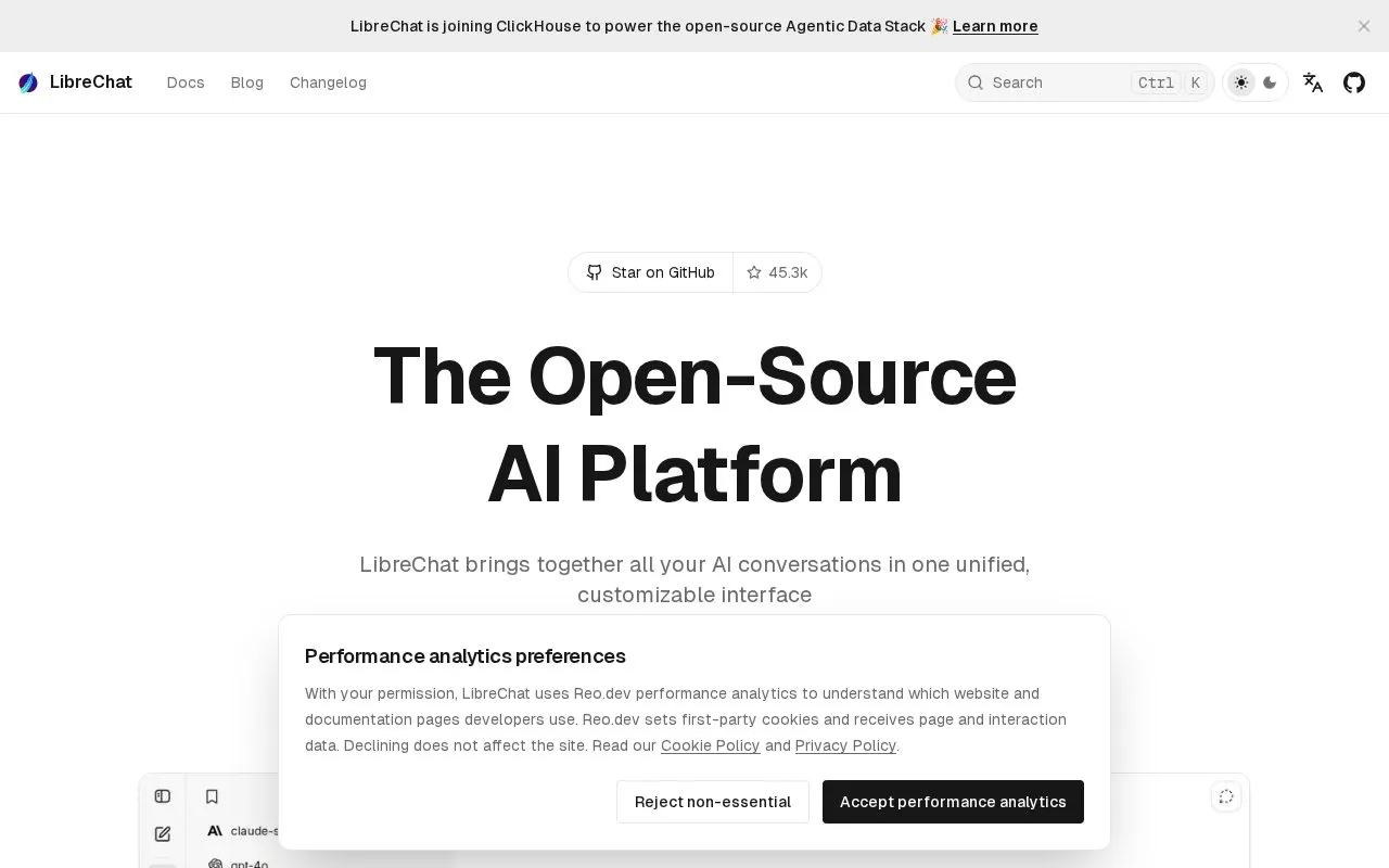 LibreChat homepage screenshot