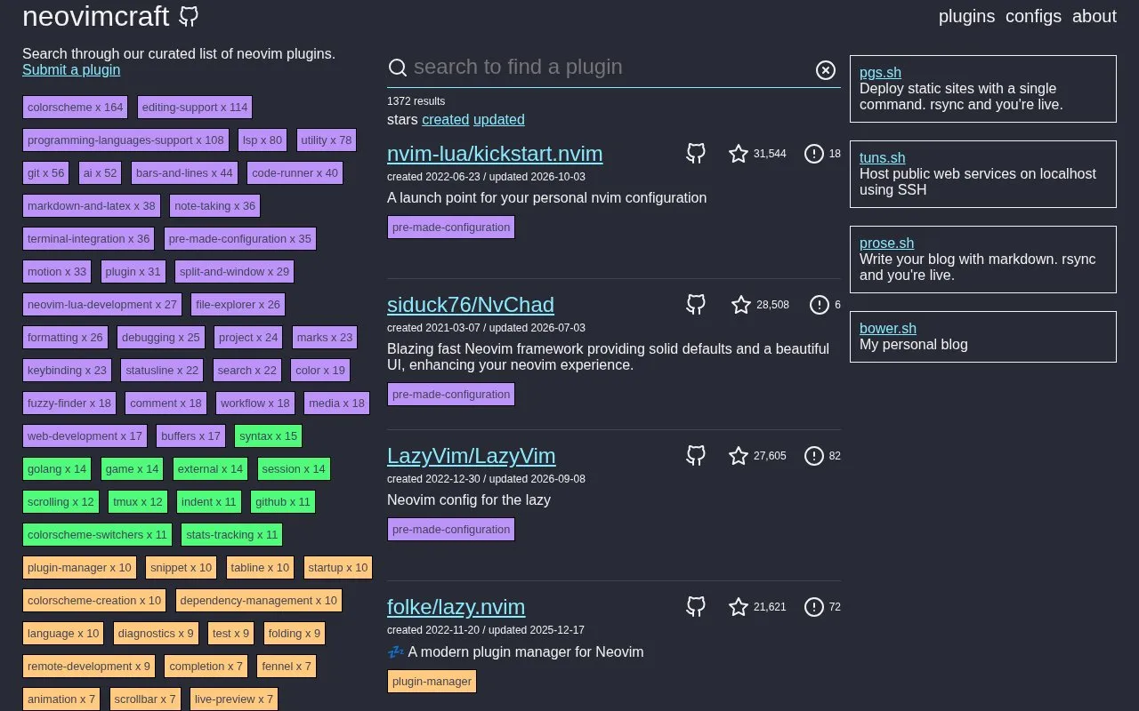 NeoVimCraft homepage screenshot