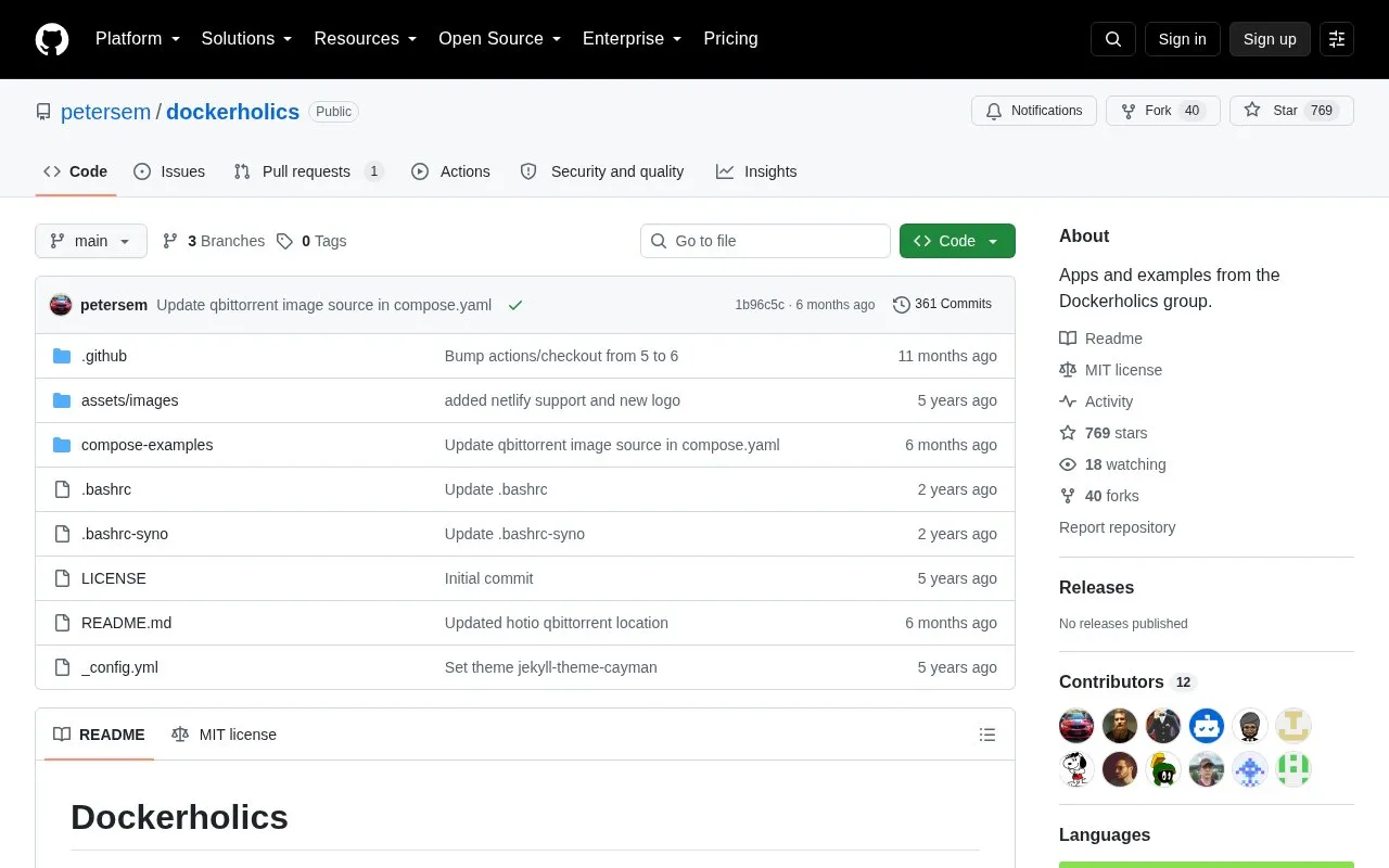 Dockerholics homepage screenshot
