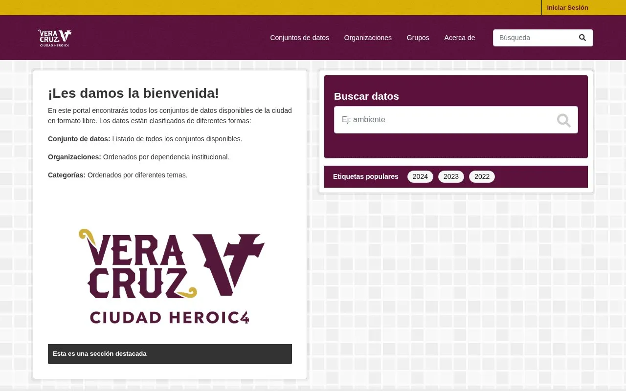 Open Data of the Municipality of Veracruz homepage screenshot