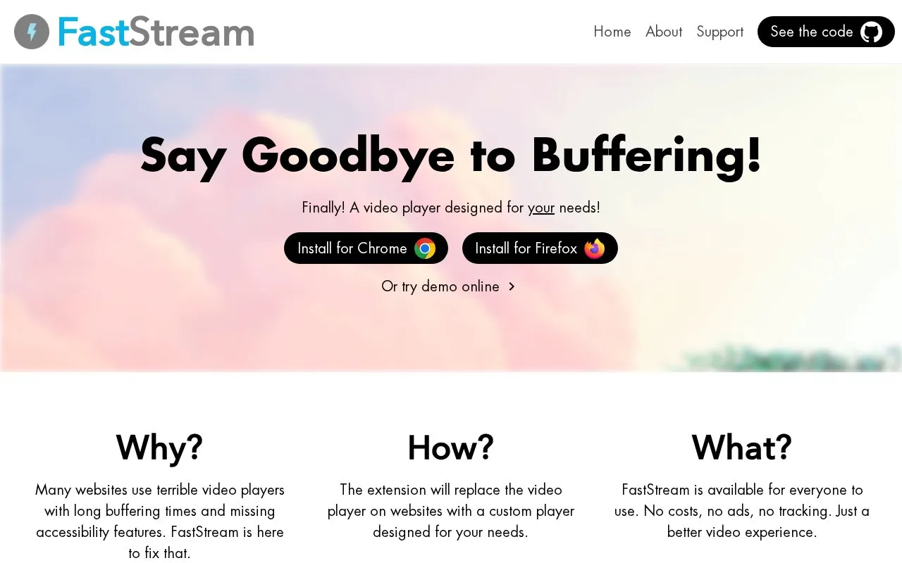 FastStream homepage screenshot