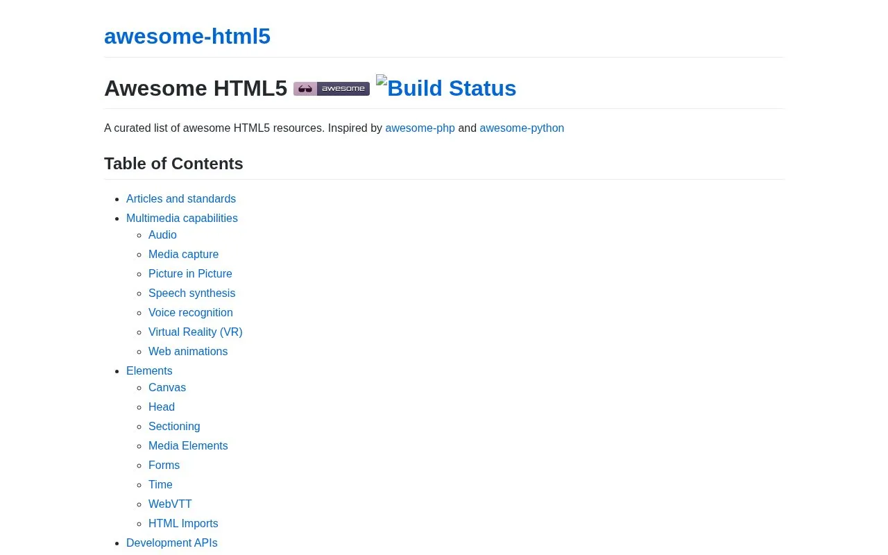 awesome-html5 homepage screenshot