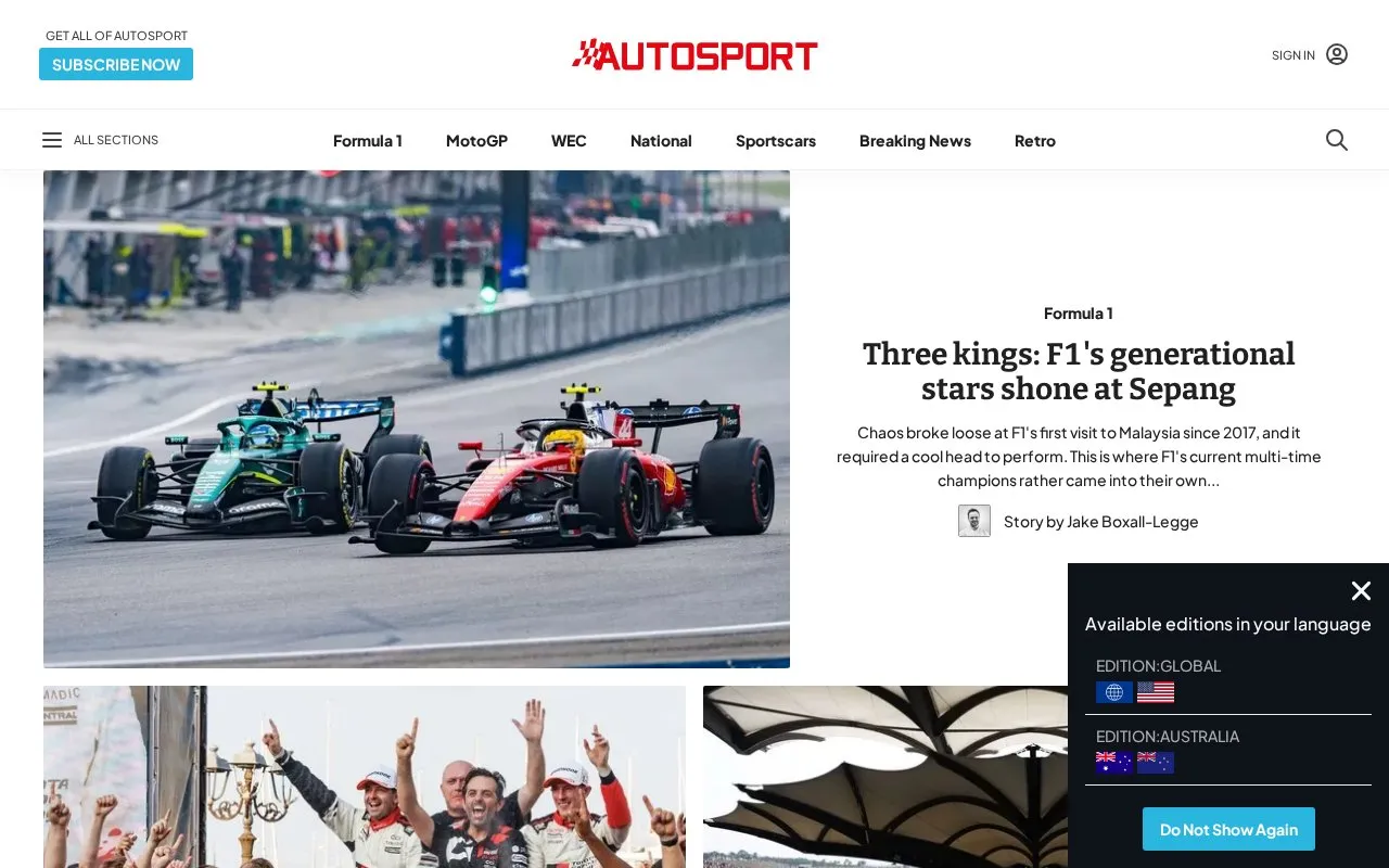 Autosport homepage screenshot