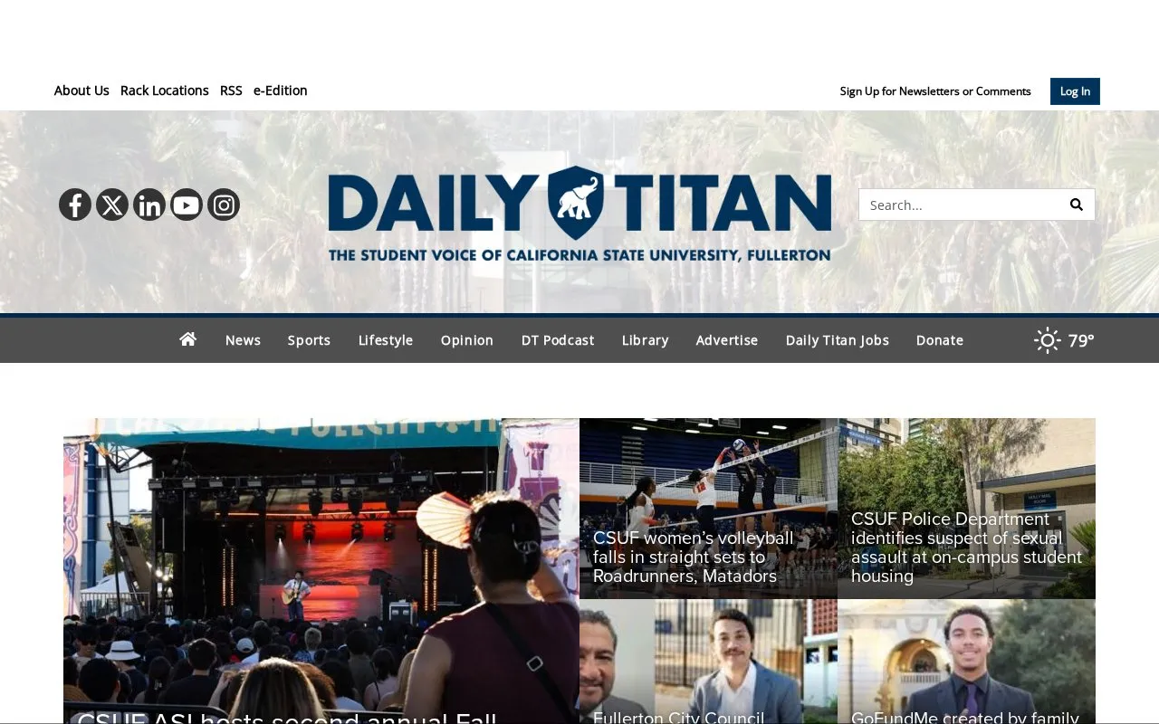 The Daily Titan homepage screenshot