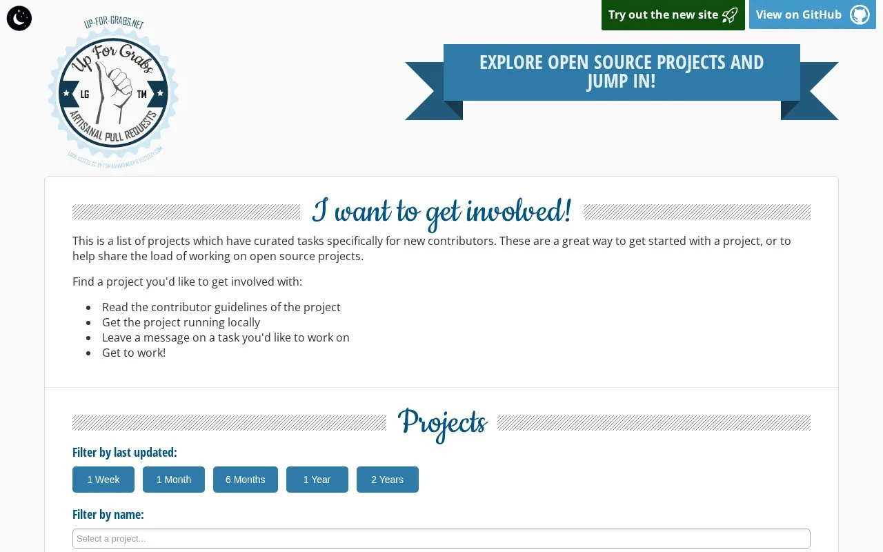 up-for-grabs homepage screenshot