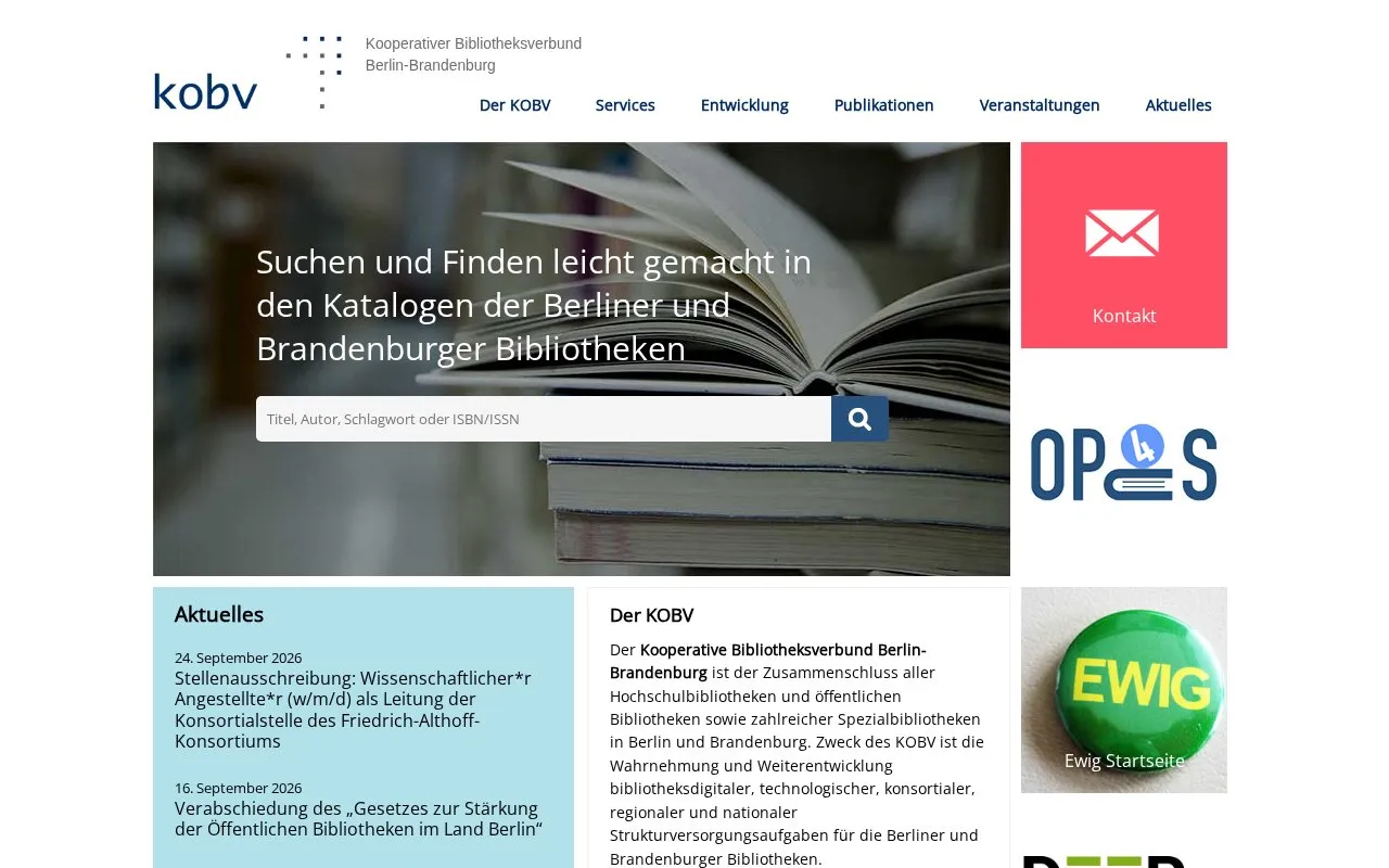 Cooperative Library Network Berlin-Brandenburg homepage screenshot