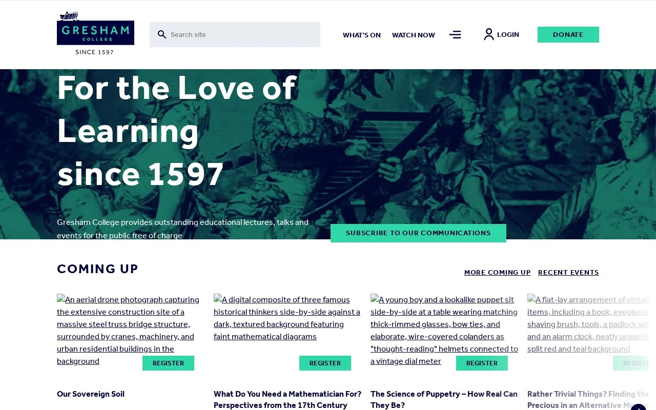 Gresham College homepage screenshot