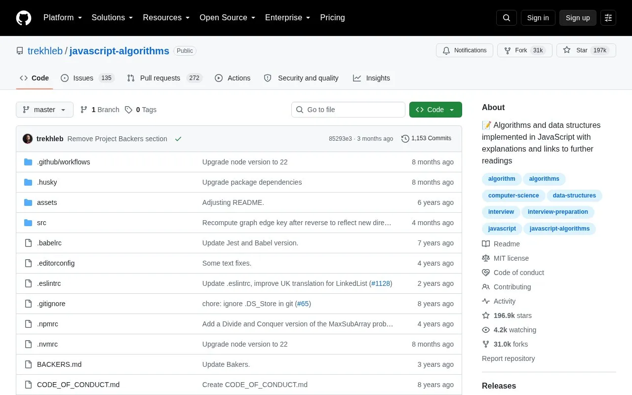 JavaScript Algorithms homepage screenshot