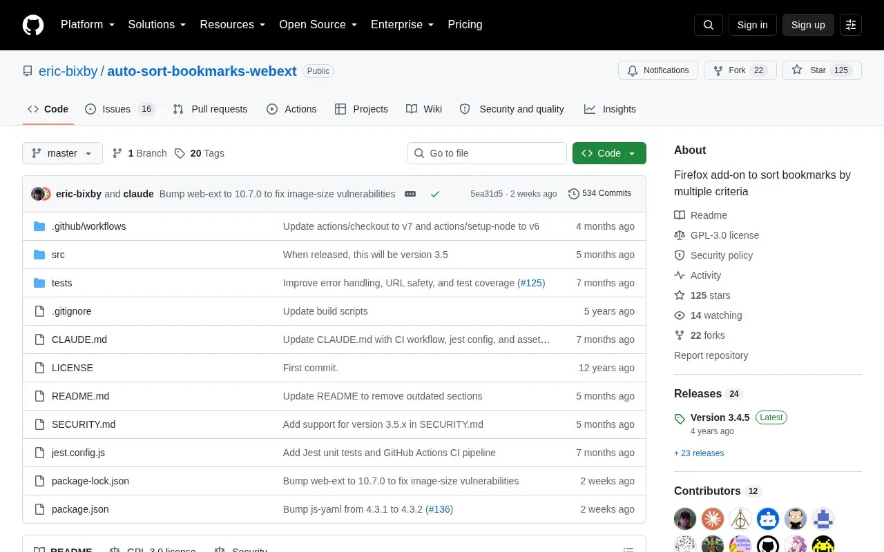 Auto-Sort Bookmarks homepage screenshot