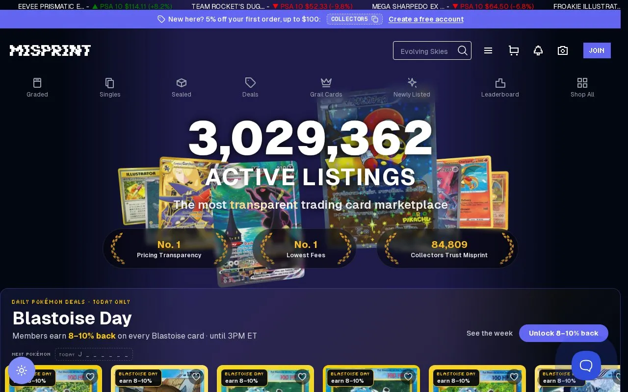 Misprint homepage screenshot