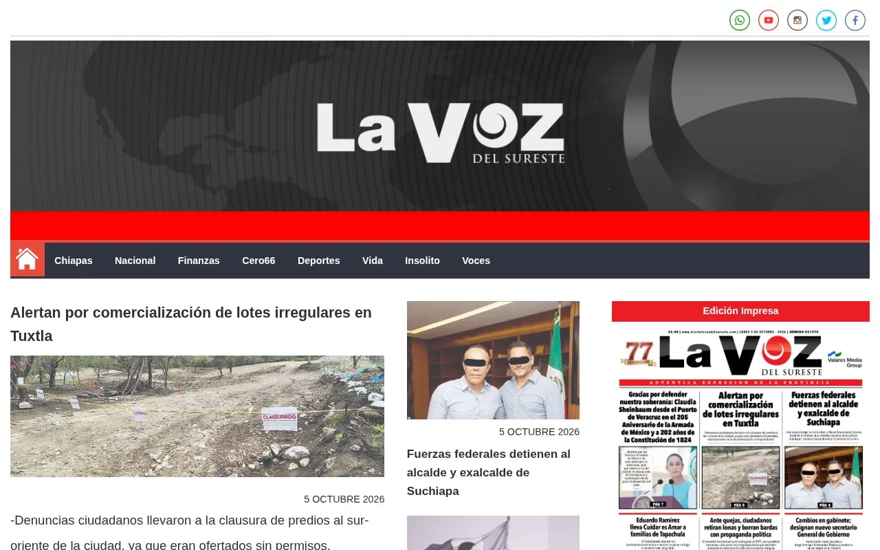 La Voz del Sureste homepage screenshot