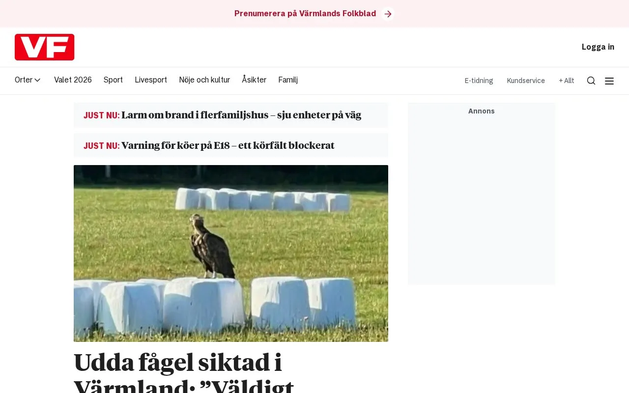 Värmlands Folkblad homepage screenshot