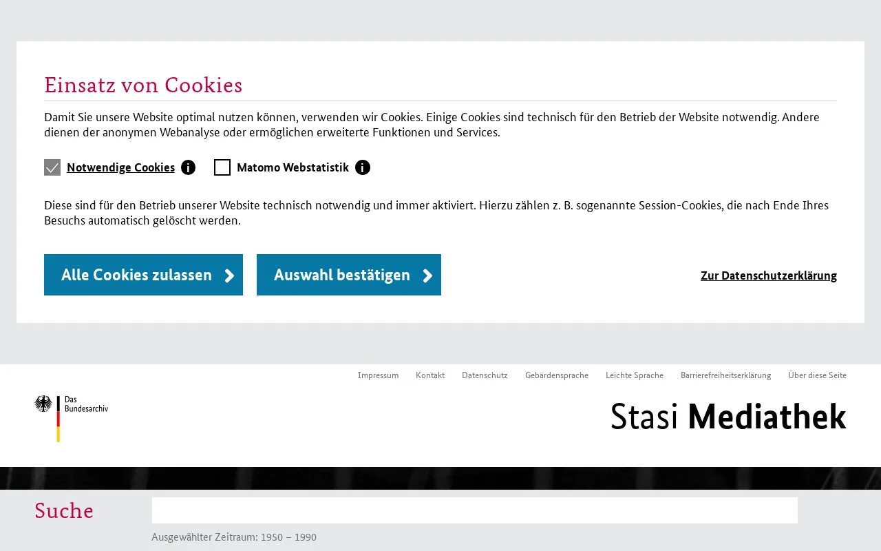 Stasi-Mediathek homepage screenshot