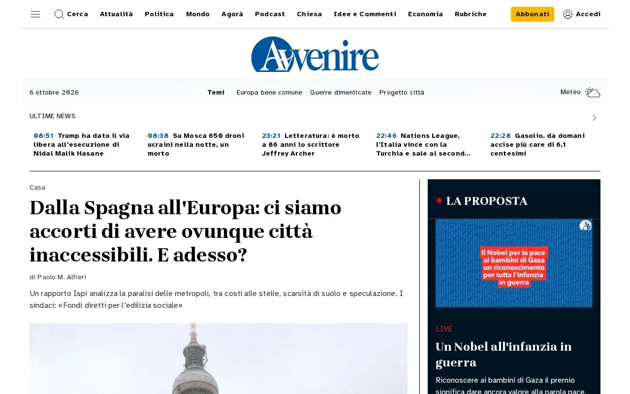 Avvenire homepage screenshot