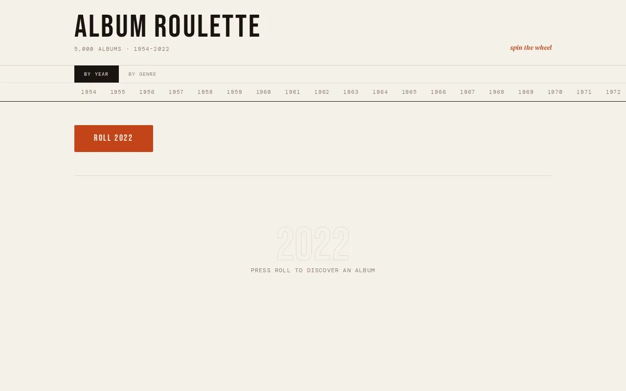 Album Roulette homepage screenshot
