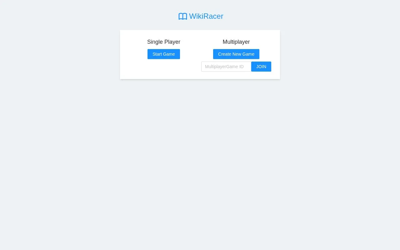 WikiRacer homepage screenshot